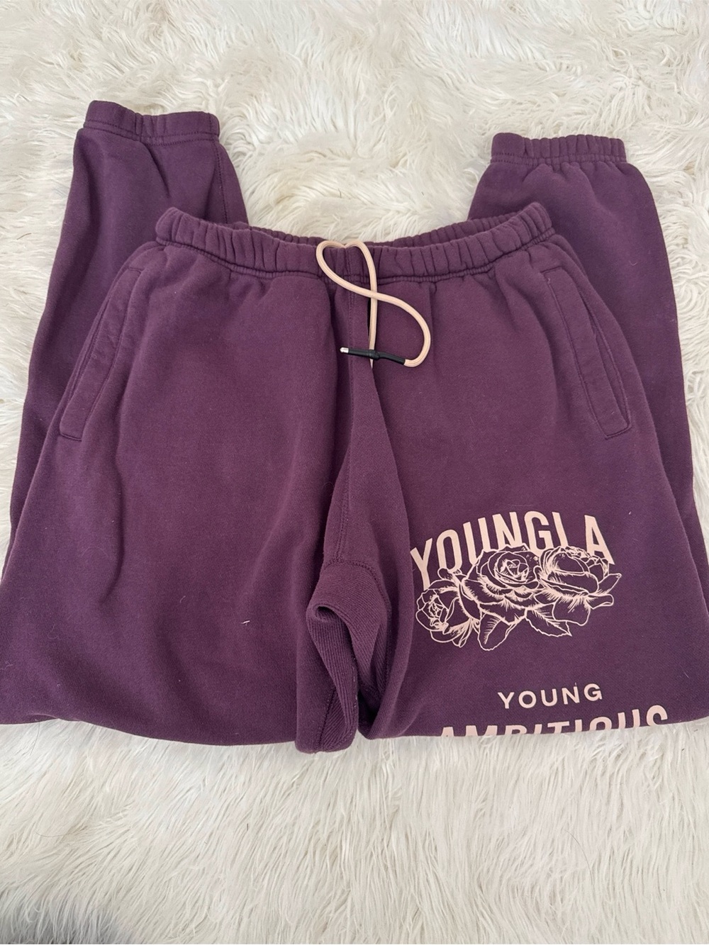 YoungLA Plum Graphic Joggers with Light Pink Print